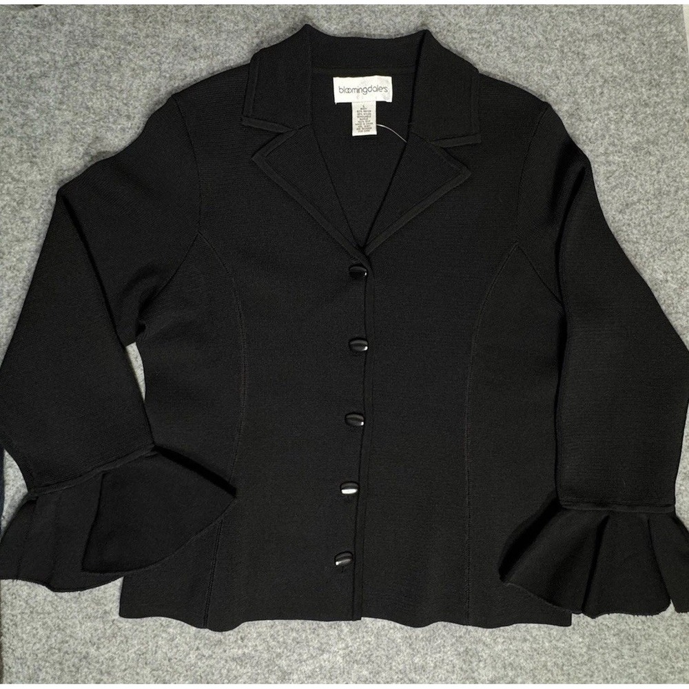 Bloomingdales Black Button Sweater With Removable Silk Cuffs Women's Size L NWOT